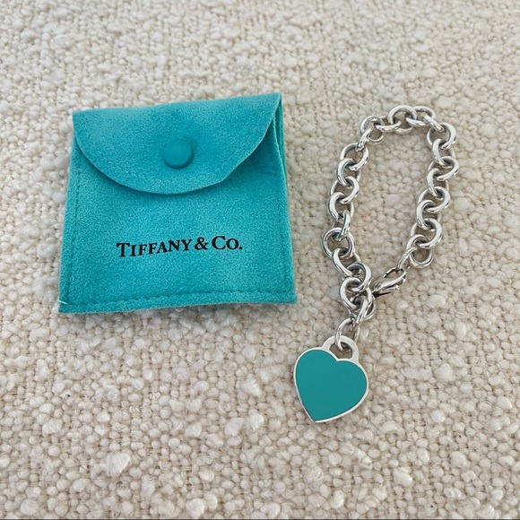 Tiffany & Co. Jewelry - Tiffany & Co Blue Enamel Heart Tag Link Bracelet